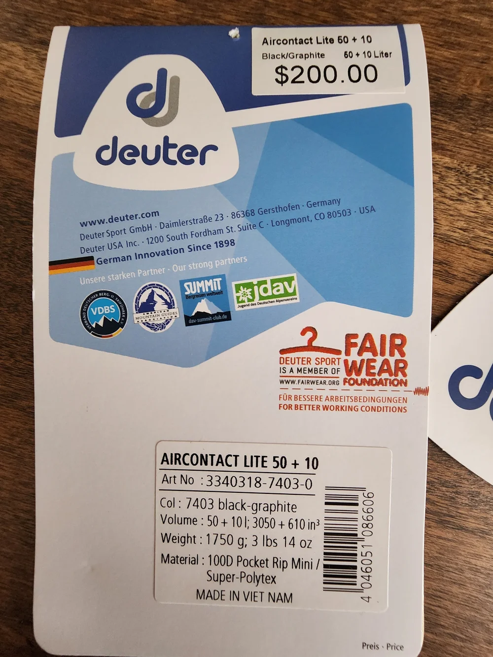 Deuter Aircontact Lite 50+10 Black Backpack